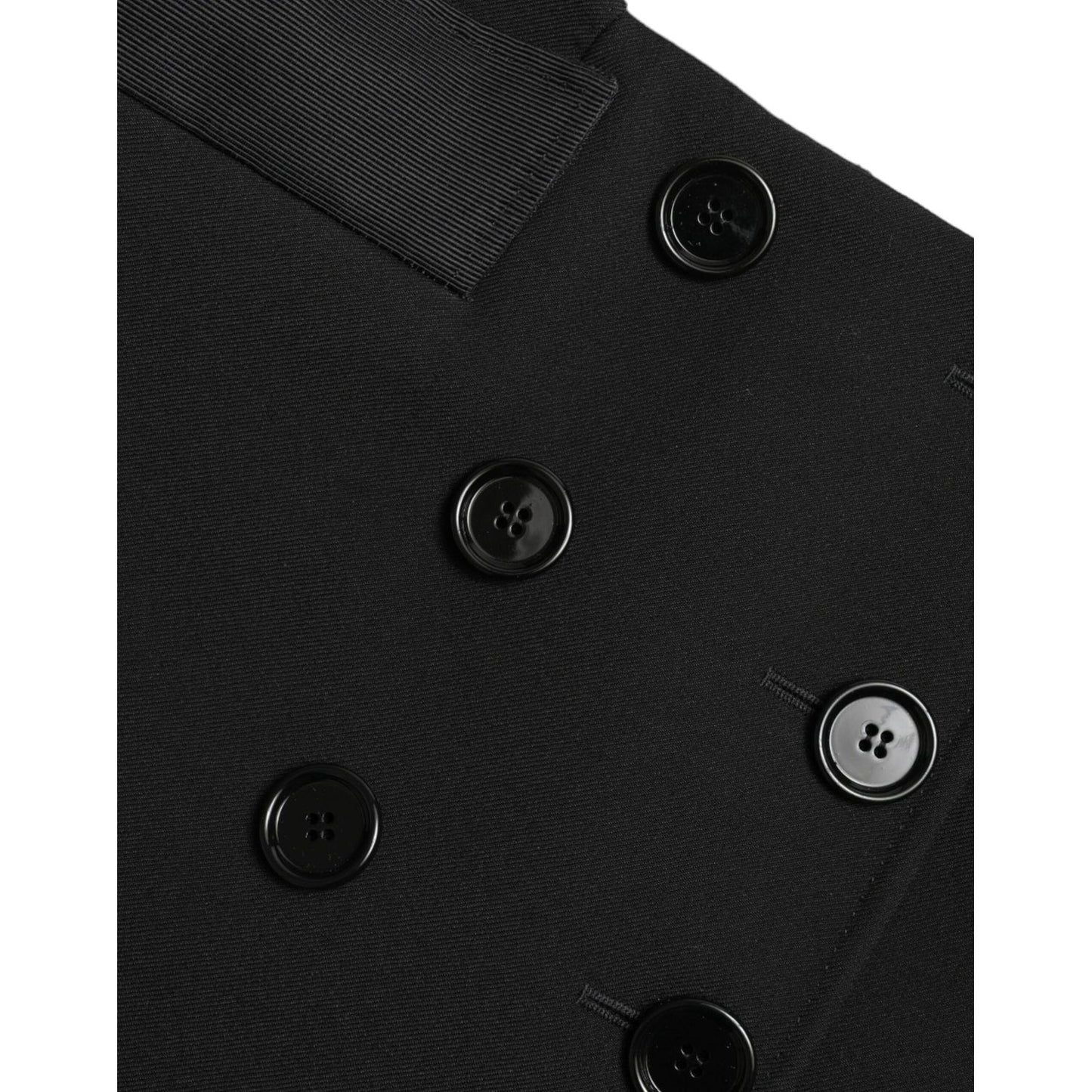 Dolce & Gabbana Black Wool Button High Waist Aline Mini Skirt