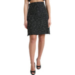 Dolce & Gabbana Black Wool Knit Tweed High Waist Mini Skirt