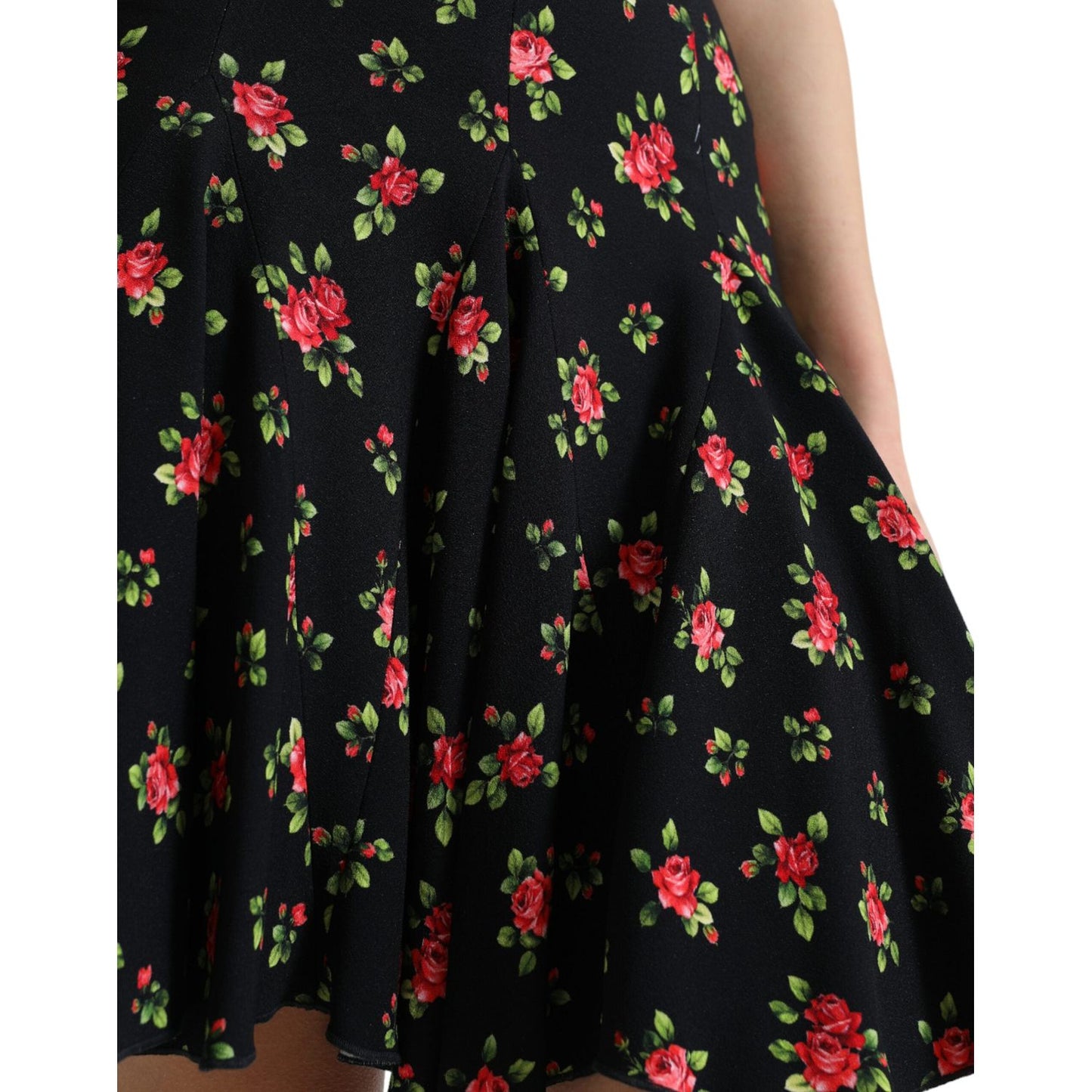 Dolce & Gabbana Black Rose Print High Waist A-line Mini Skirt