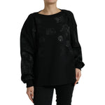 Dolce & Gabbana Black Pullover Floral Logo Applique Sweater