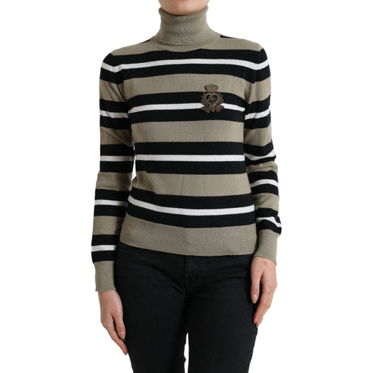 Dolce & Gabbana Multicolor Striped Wool Turtleneck Sweater Dolce & Gabbana Dark Gray