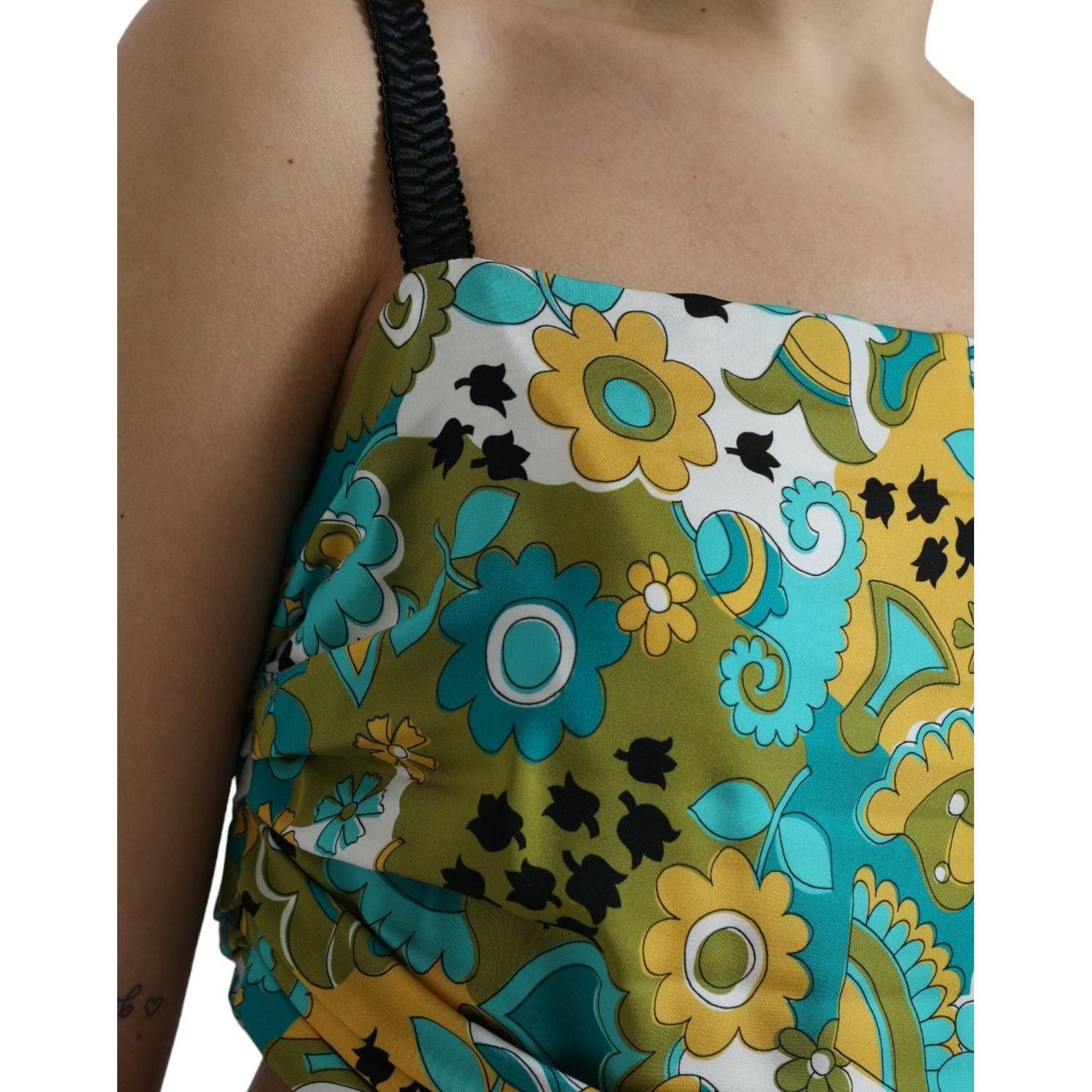 优雅花卉丝绸混纺短款背心