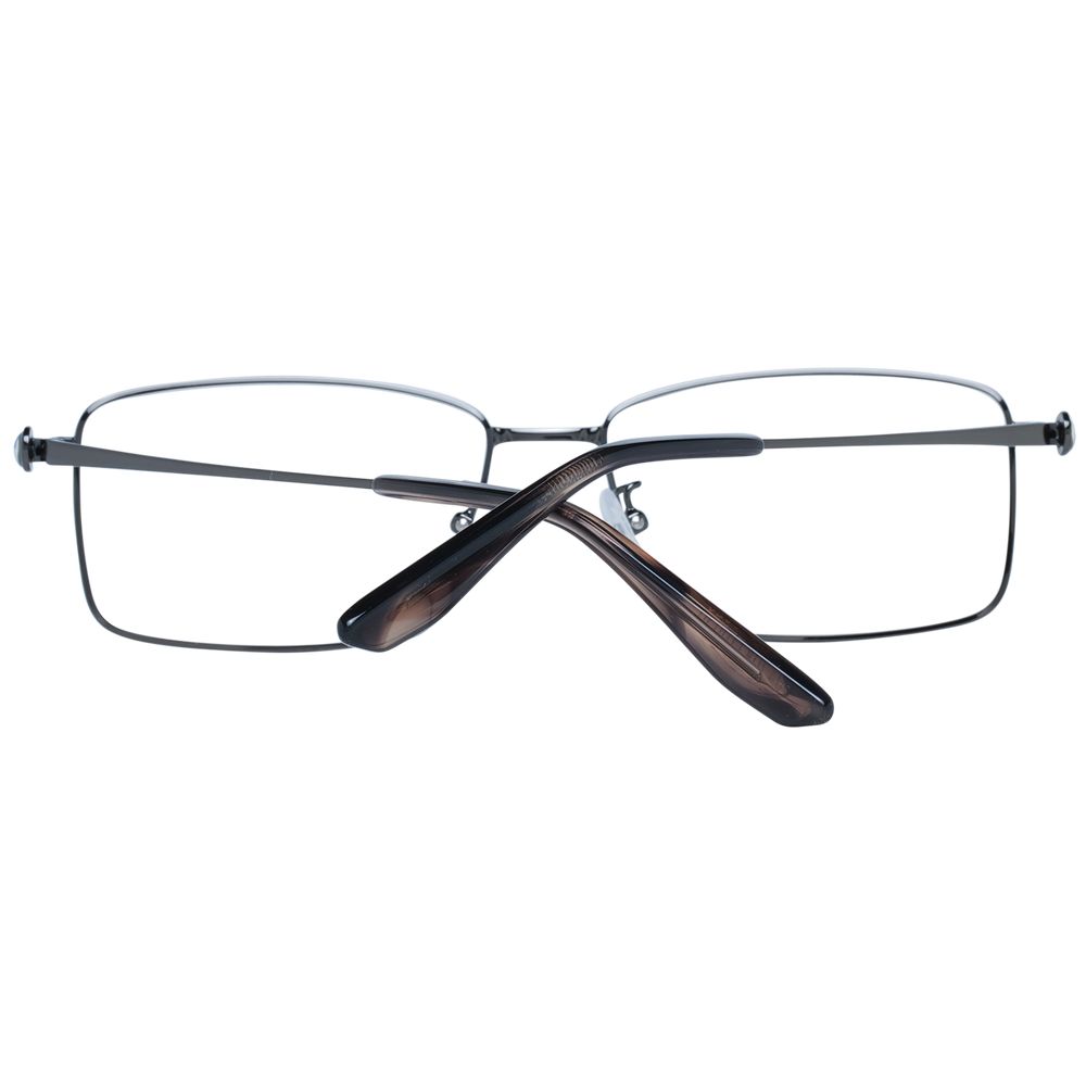 BMW Gray Men Glasses Frame with gunmetal full-rim design, metal material, trapezium style, 57-16-150 size, including branded case.