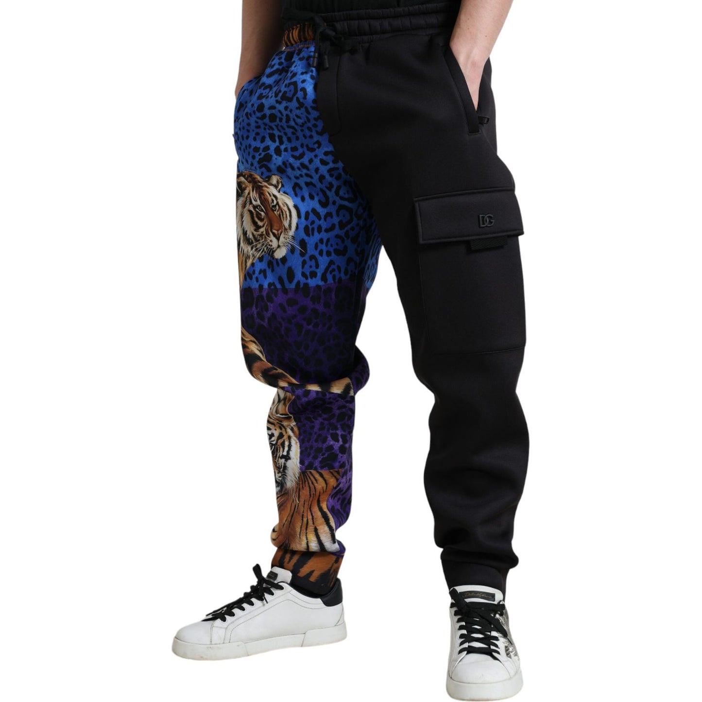 Dolce & Gabbana Black Tiger Print Cargo Jogger Pants