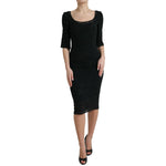 Dolce & Gabbana Black Floral Lace Viscose Bodycon Midi Dress