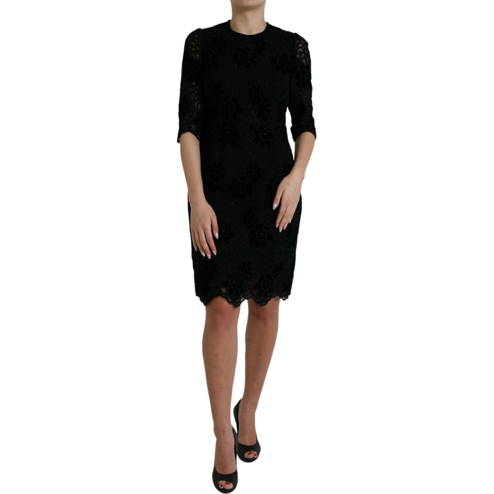 Dolce & Gabbana Black Floral Lace Cotton Bodycon Dress