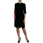 Dolce & Gabbana Black Floral Lace Cotton Bodycon Dress