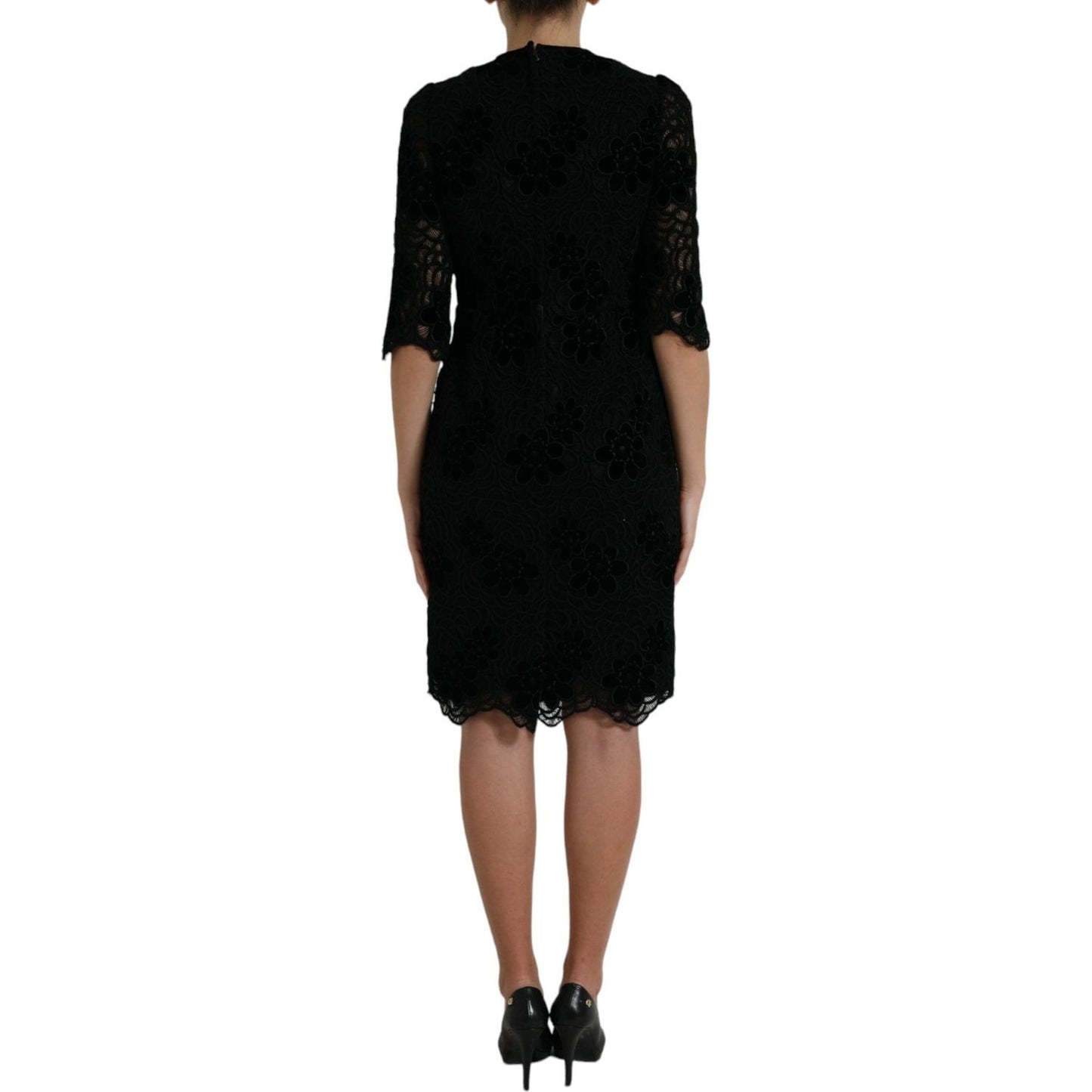 Dolce & Gabbana Black Floral Lace Cotton Bodycon Dress