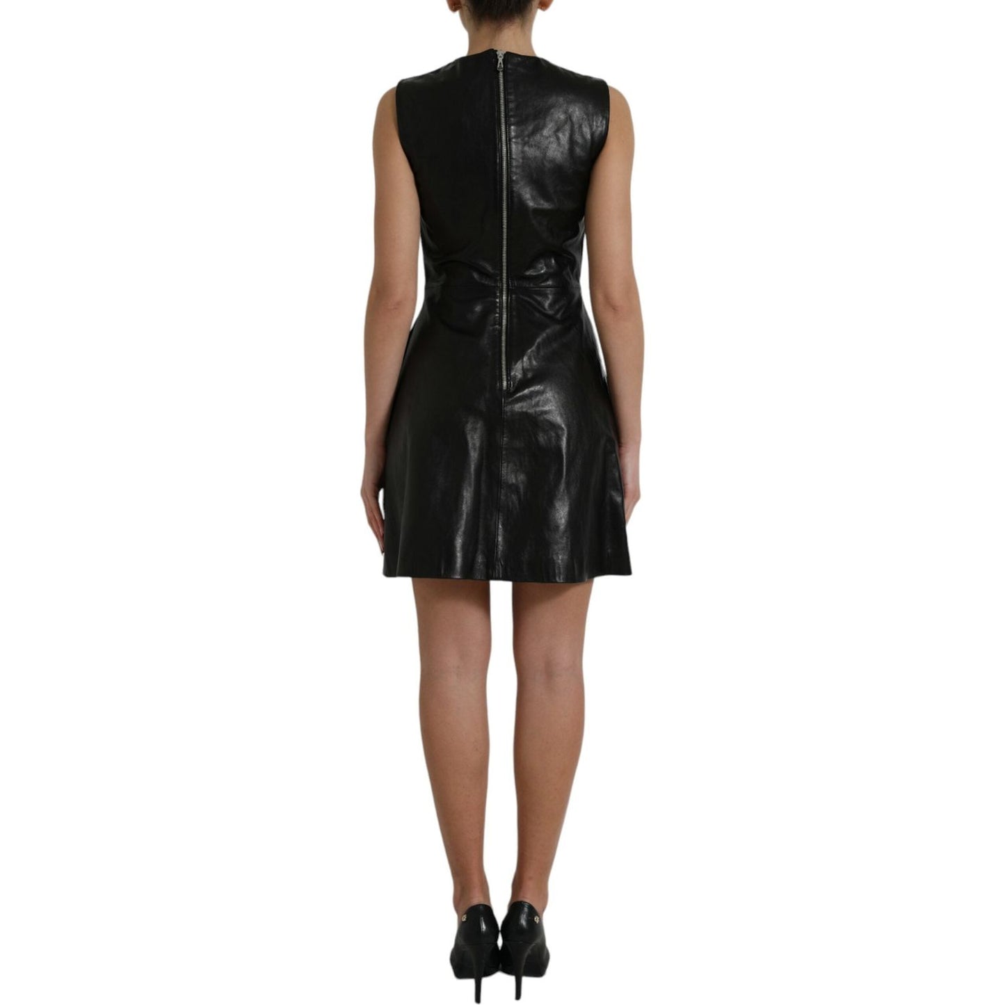 Valentino Shiny Black Nylon Cut Out A-line Mini Dress DR281041-40