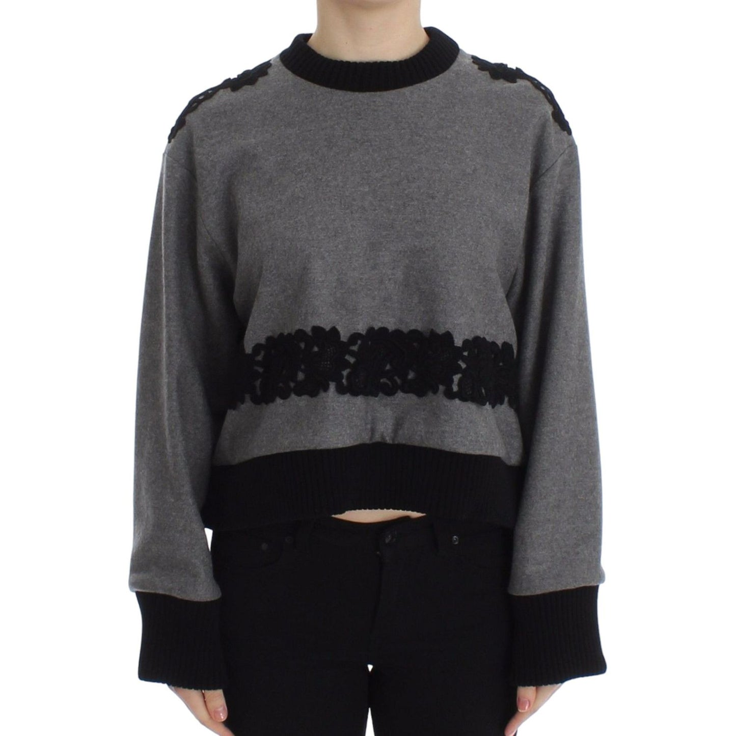 Dolce & Gabbana Gray Black Lace Wool Cashmere Sweater
