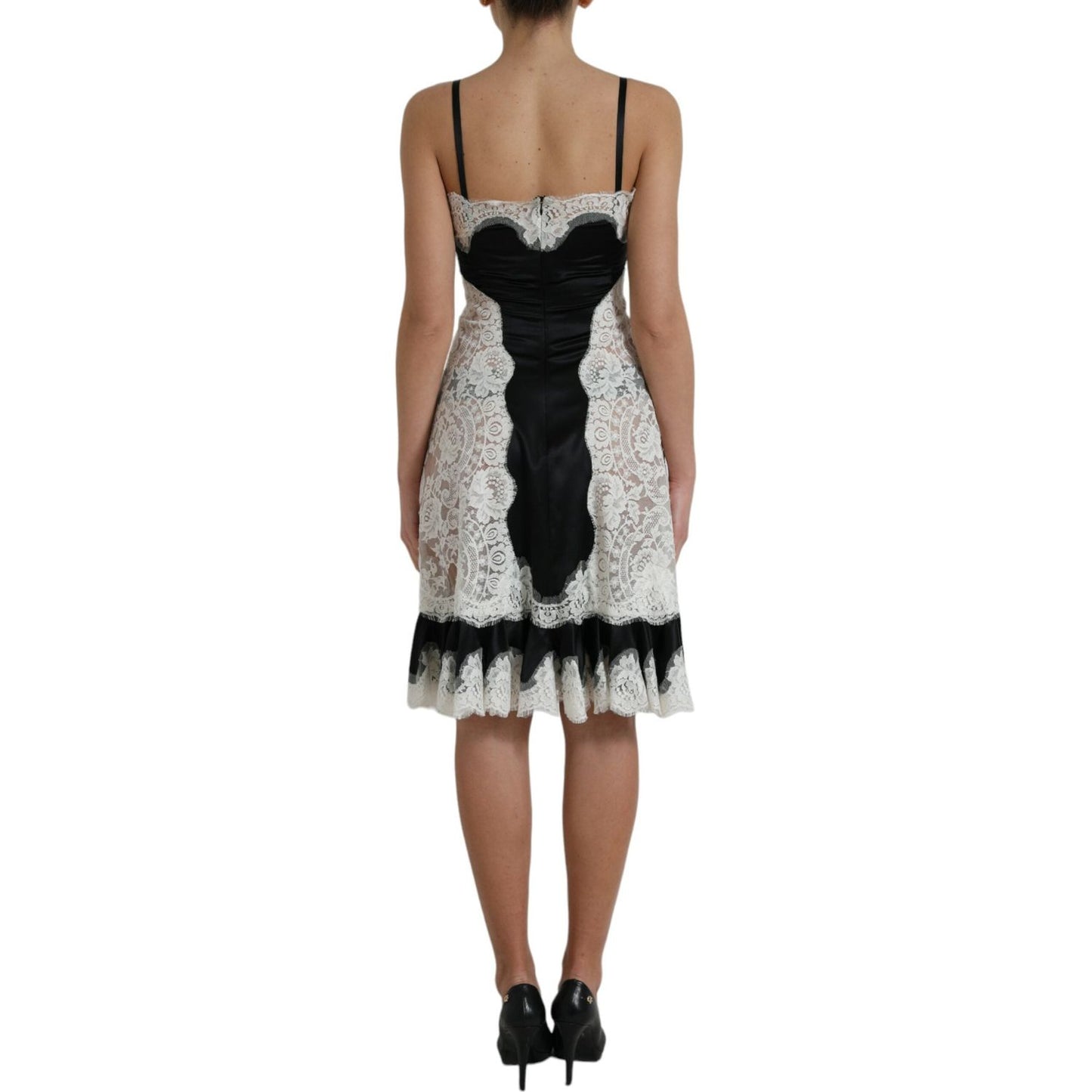 Dolce & Gabbana Black White Lace See Through A-Line Sleeveless Dress