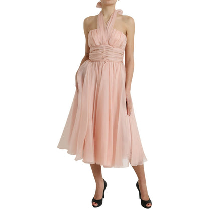 Dolce & Gabbana Pink Silk Chiffon Halter A-line Pleated Midi Dress