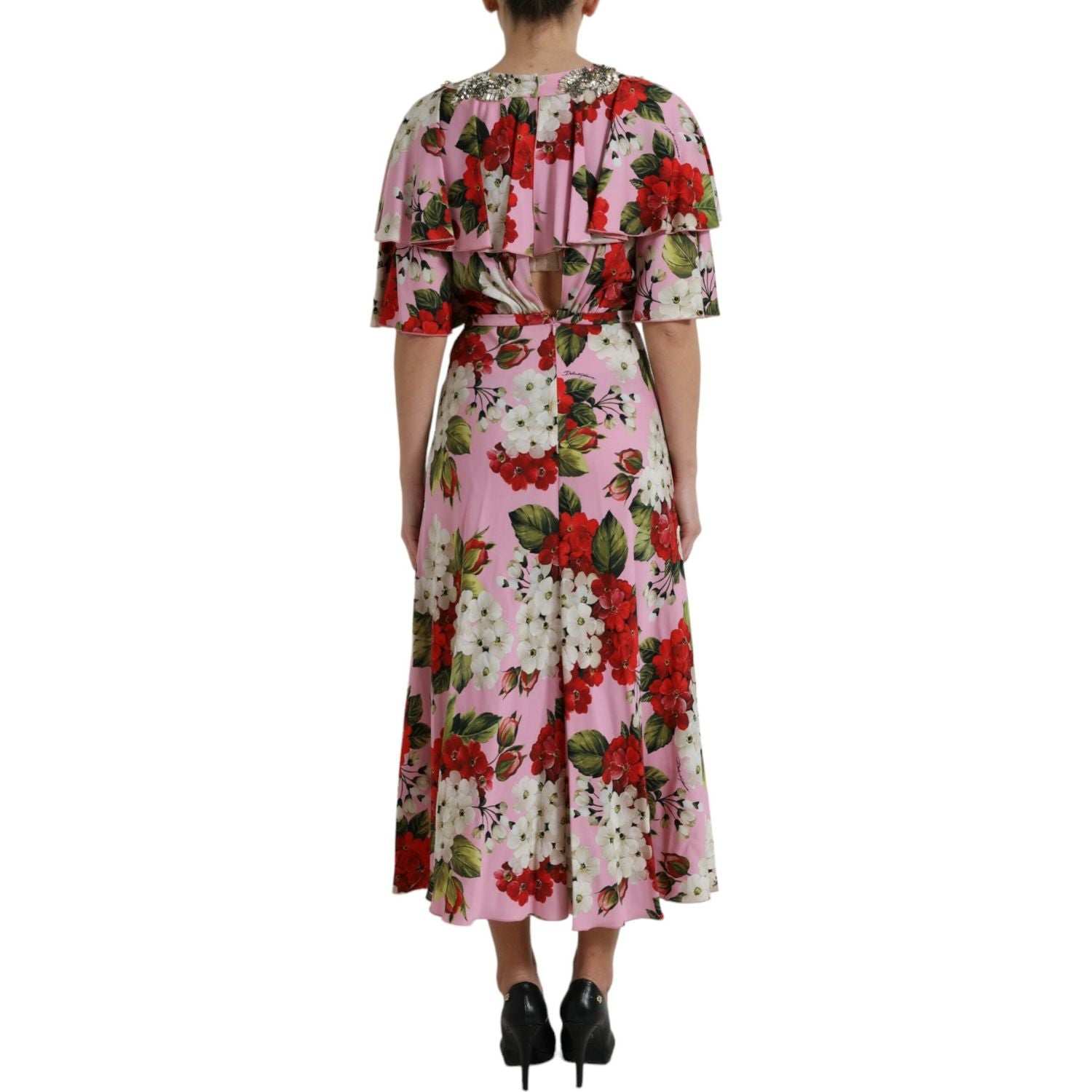 优雅水晶缀饰真丝连衣裙