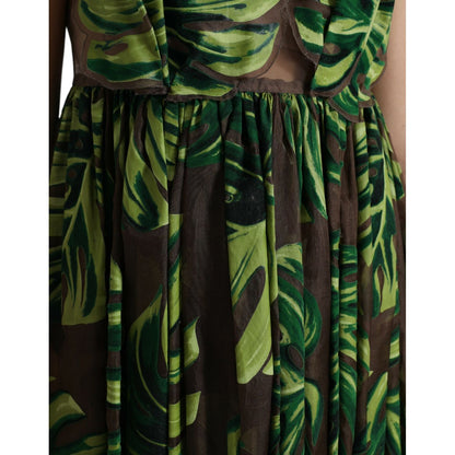 Dolce & Gabbana Green Banana Leaf Sleeveless Long Maxi Dress