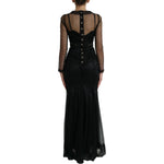 Dolce & Gabbana Black Floral Embroidery Mesh Tulle Gown Dress