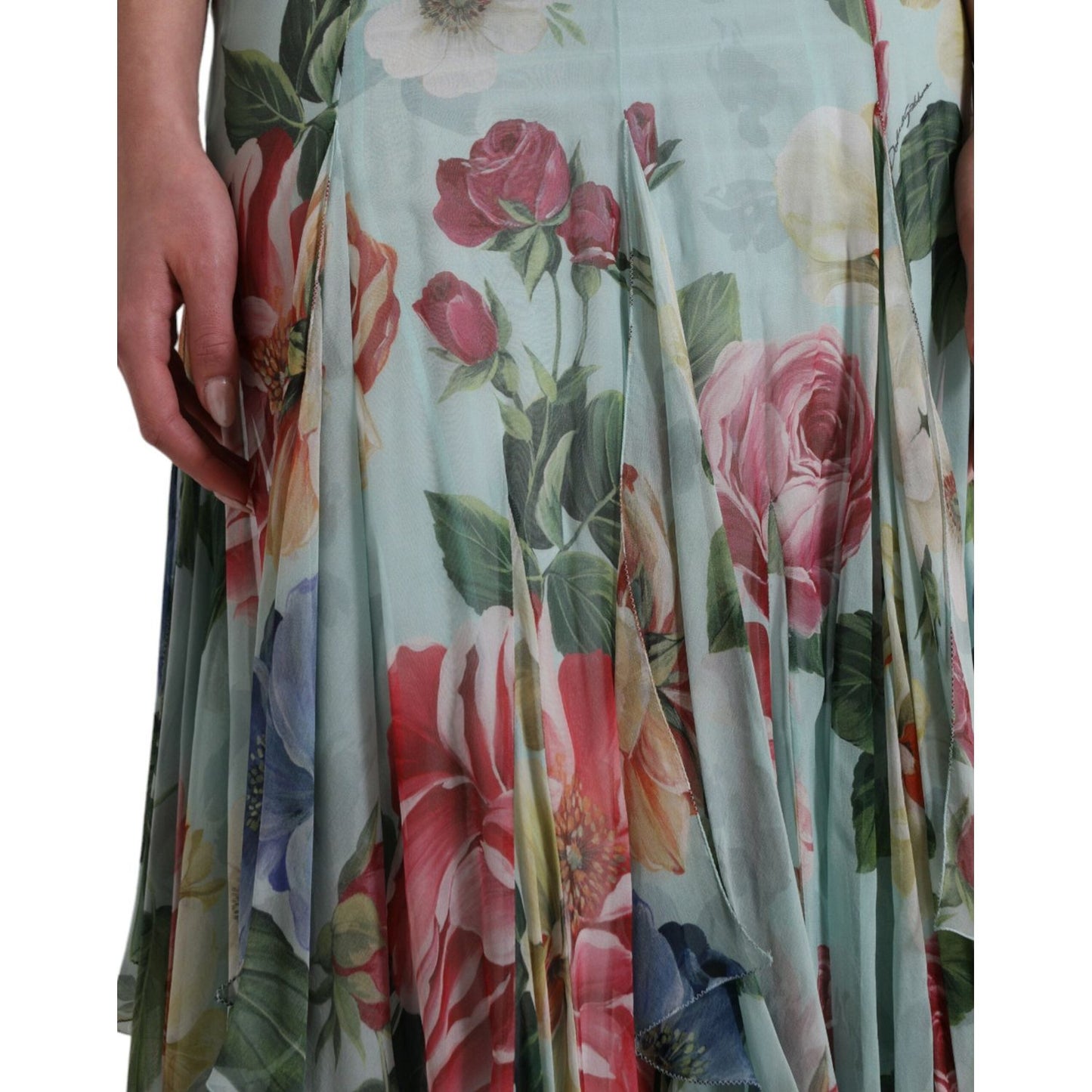 Dolce & Gabbana Blue Floral Print Tiered Long Maxi Dress DR281092-36