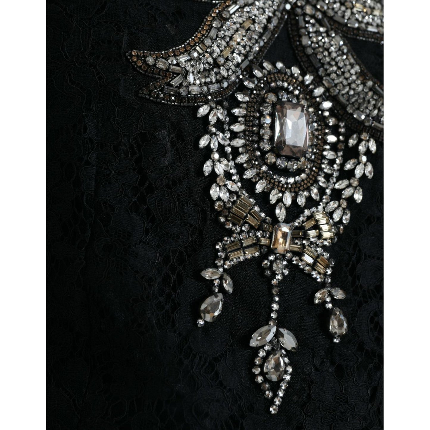 Dolce & Gabbana Black Lace Crystal Embellished Sheath Dress