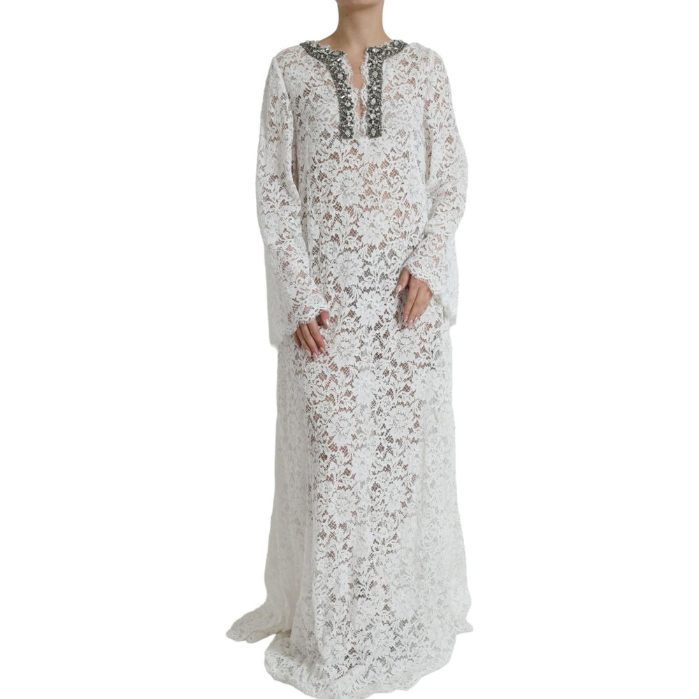 Dolce & Gabbana White Lace Crystal Embellished Shift Dress