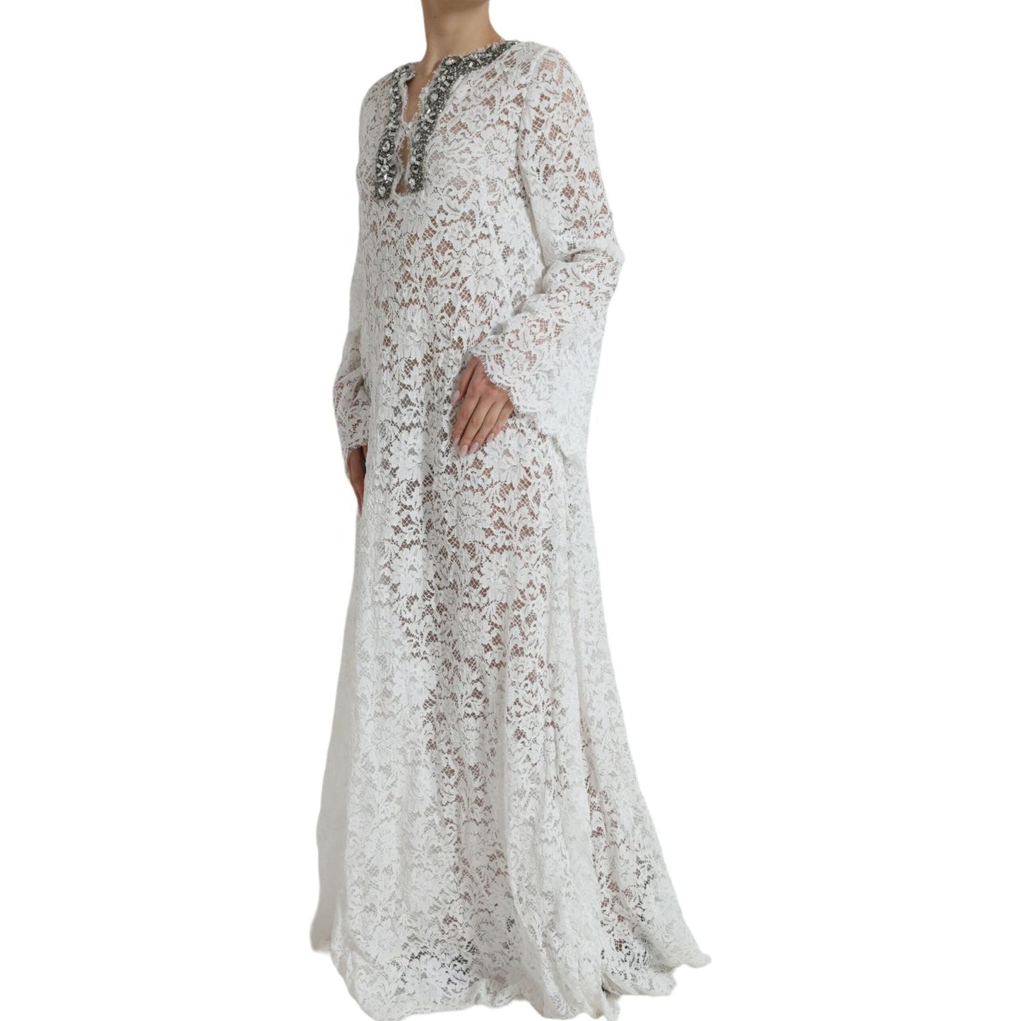 Dolce & Gabbana White Lace Crystal Embellished Shift Dress