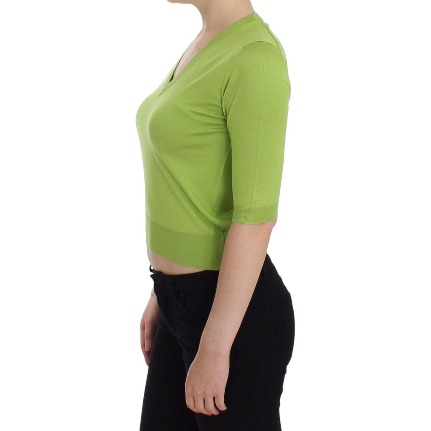 翠绿色羊毛 V 领套头衫