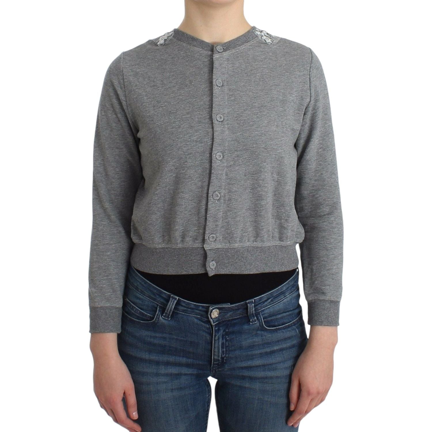 别致的灰色棉混纺短开衫