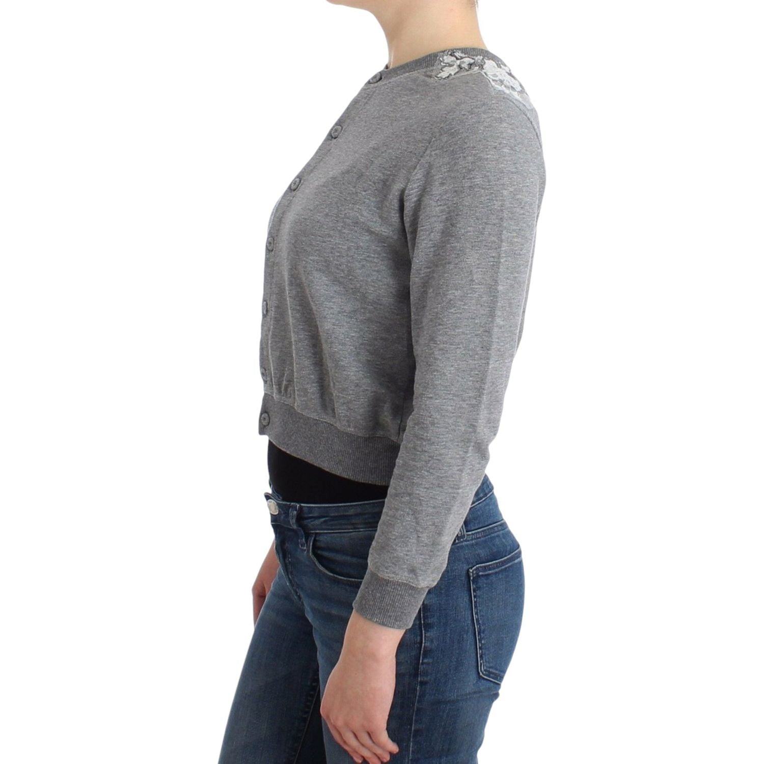 别致的灰色棉混纺短开衫