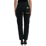 Dolce & Gabbana Black Cotton High Waist Tattered Denim Jeans