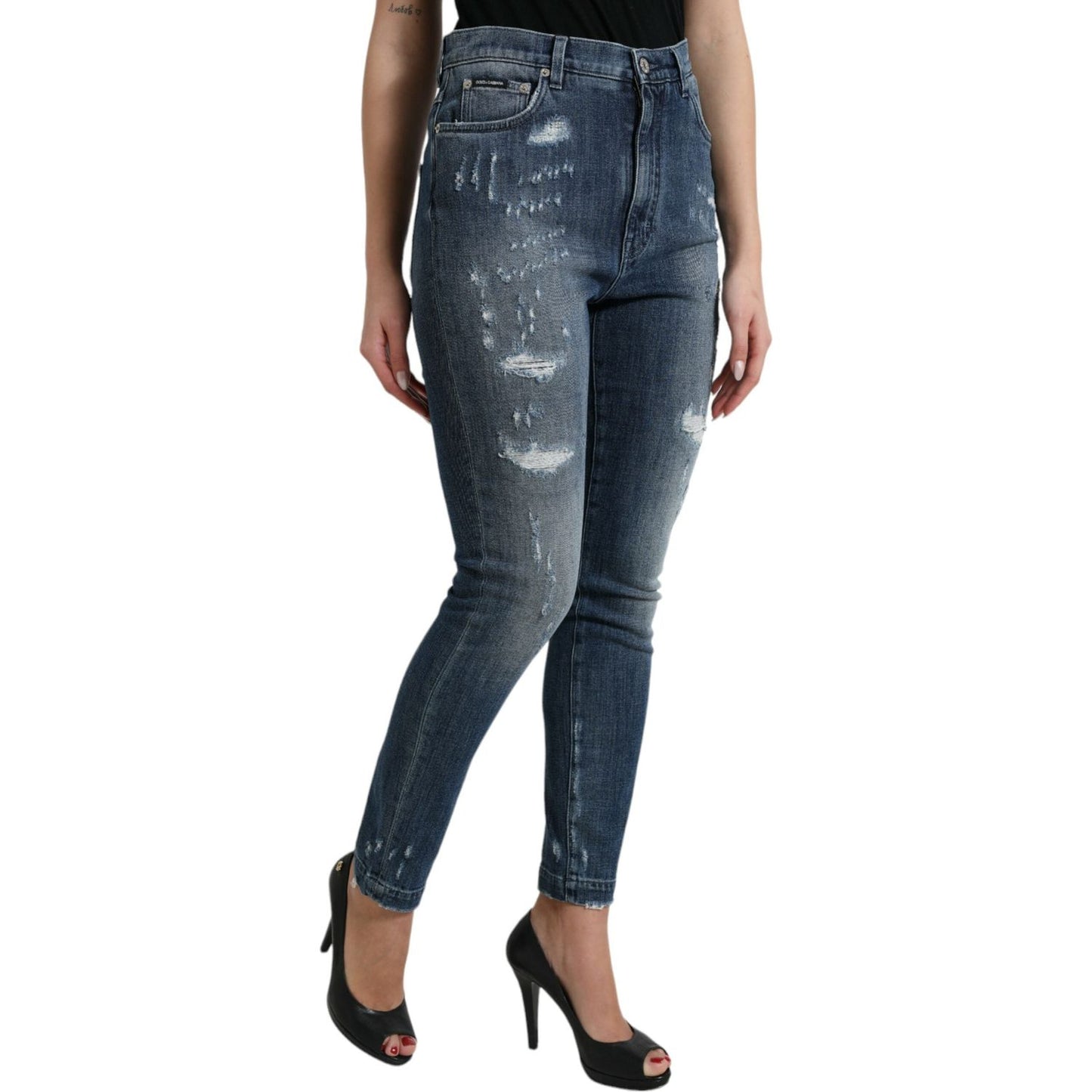 Dolce & Gabbana Dark Blue Distressed GRACE Skinny Denim Jeans
