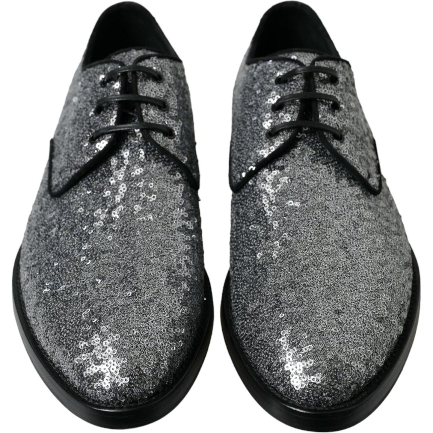 Dolce & Gabbana Silver Sequined Lace Up Men Derby Dress Shoes