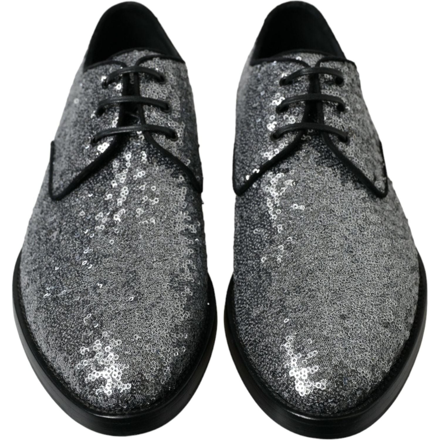 Dolce & Gabbana Silver Sequined Lace Up Men Derby Dress Shoes