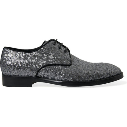Dolce & Gabbana Silver Sequined Lace Up Men Derby Dress Shoes