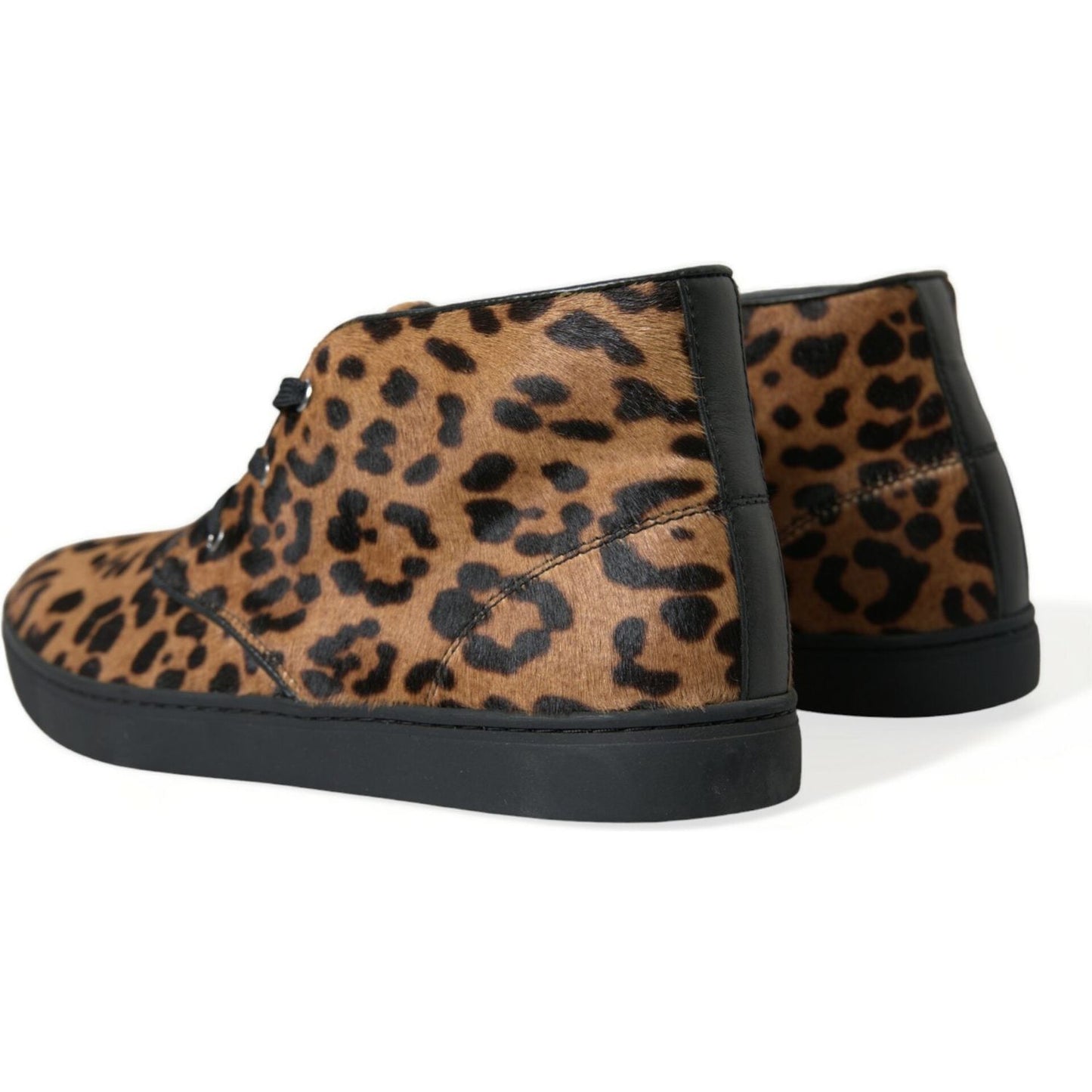 Dolce & Gabbana Brown Leopard Pony Hair Leather Sneakers Shoes