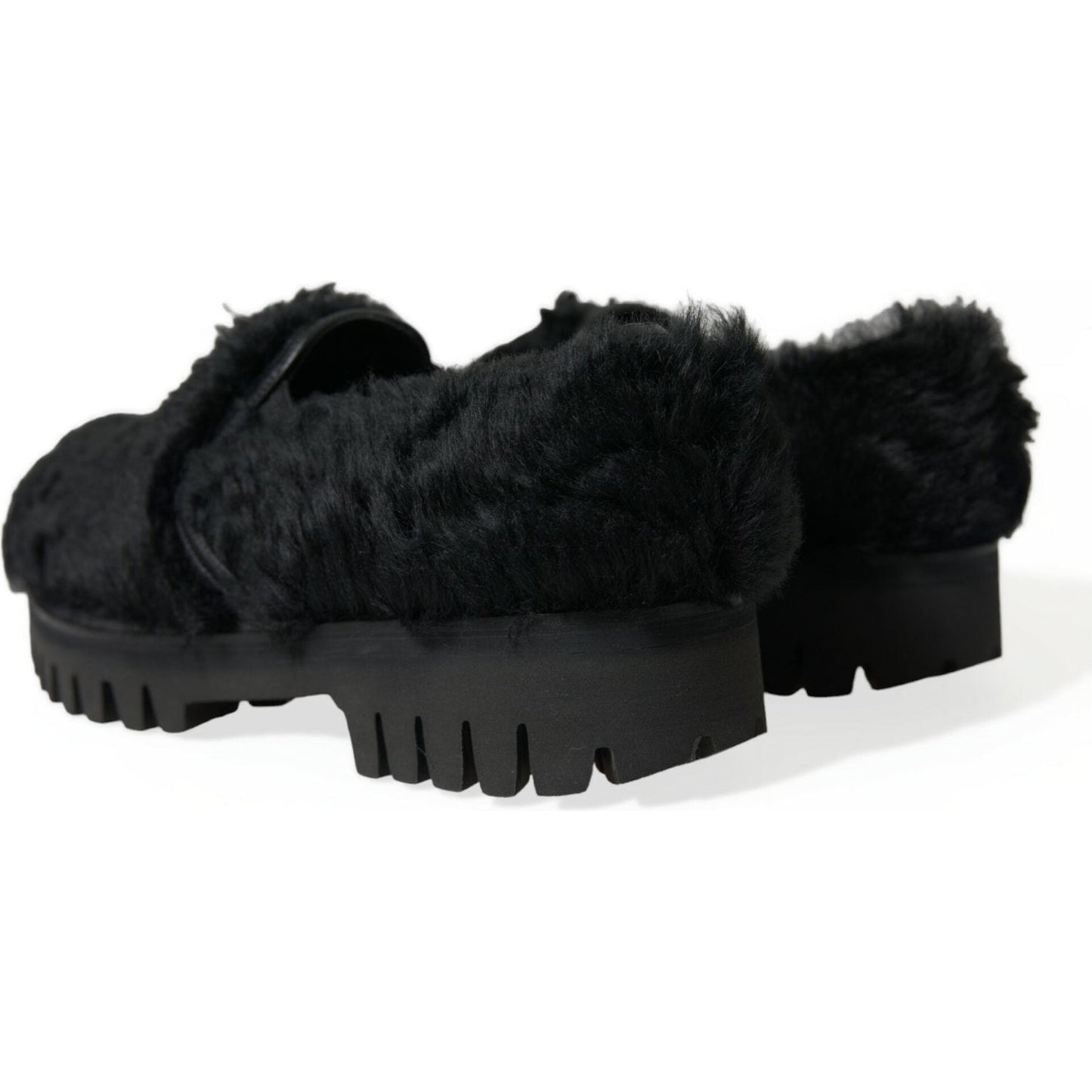 Dolce & Gabbana Elegant Black Fur Slip On Loafers for Men Dolce & Gabbana