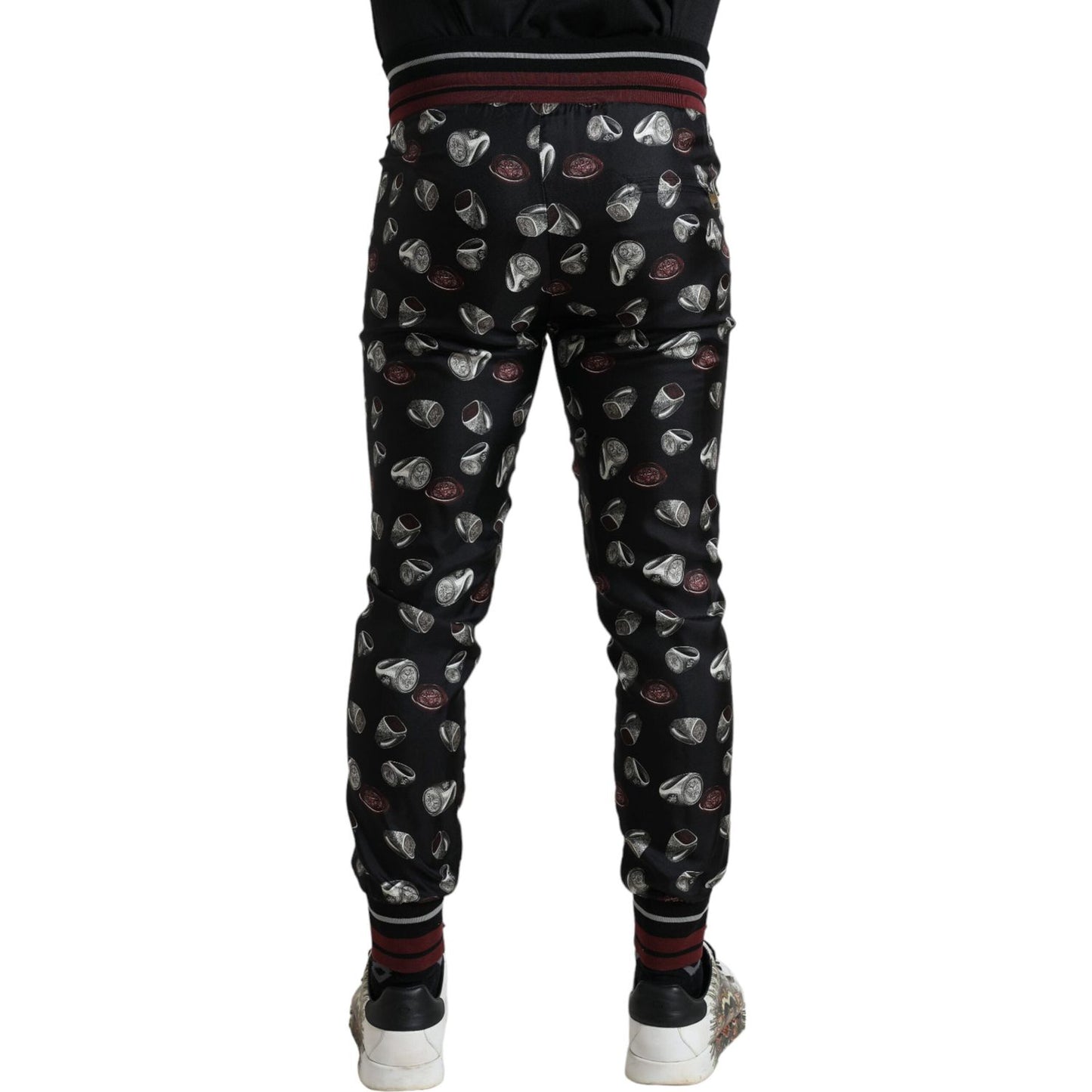 Dolce & Gabbana Black Ring Silk Jogging Trousers Pants