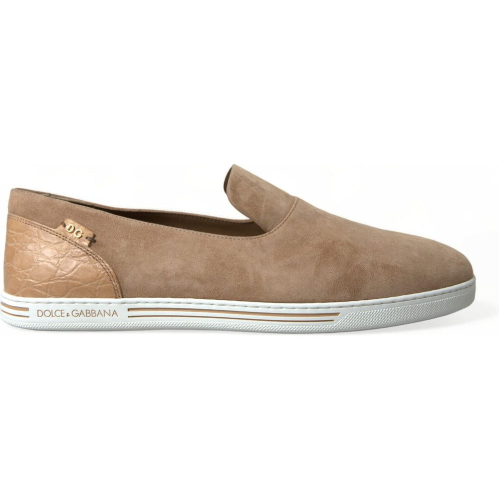 Dolce & Gabbana Beige Suede Caiman Men Loafers Slippers Shoes