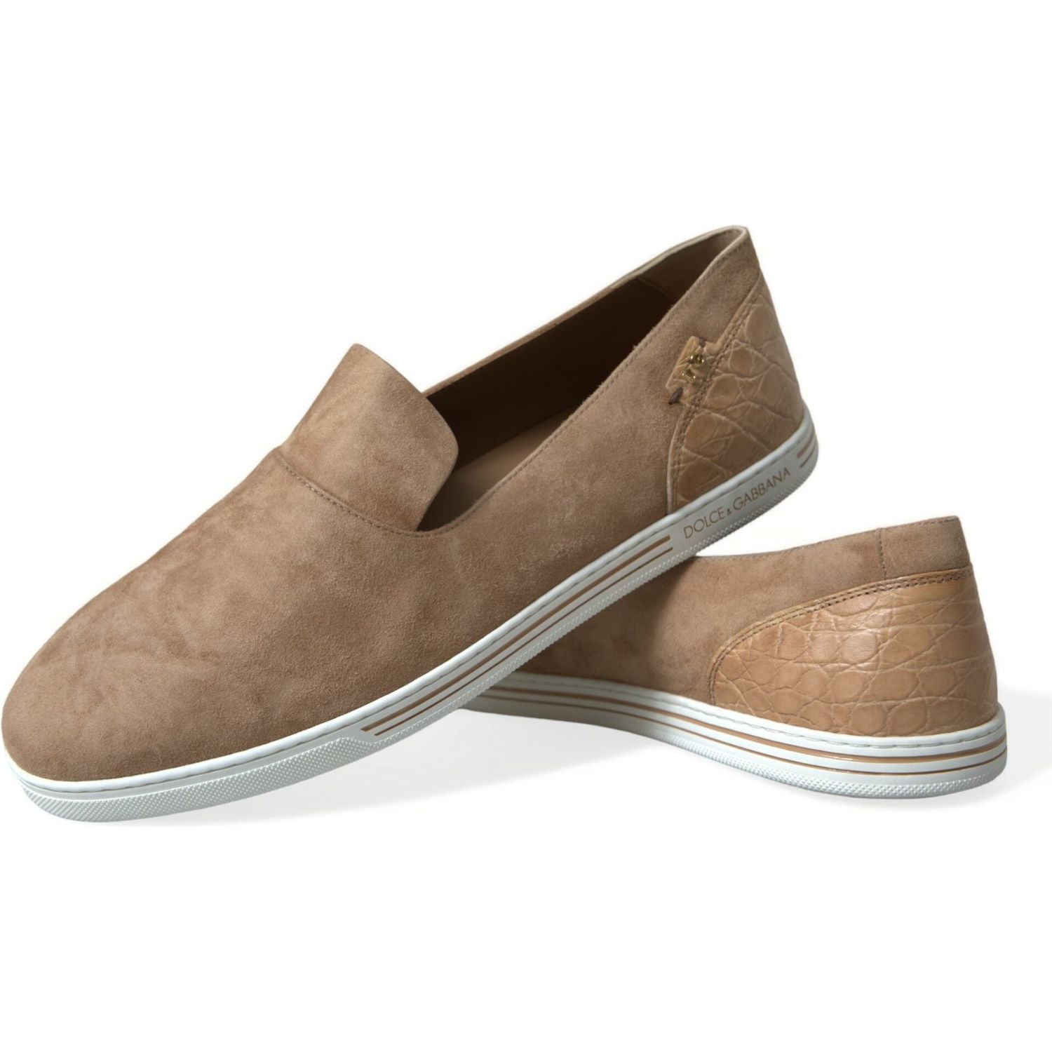 Dolce & Gabbana Beige Suede Caiman Men Loafers Slippers Shoes