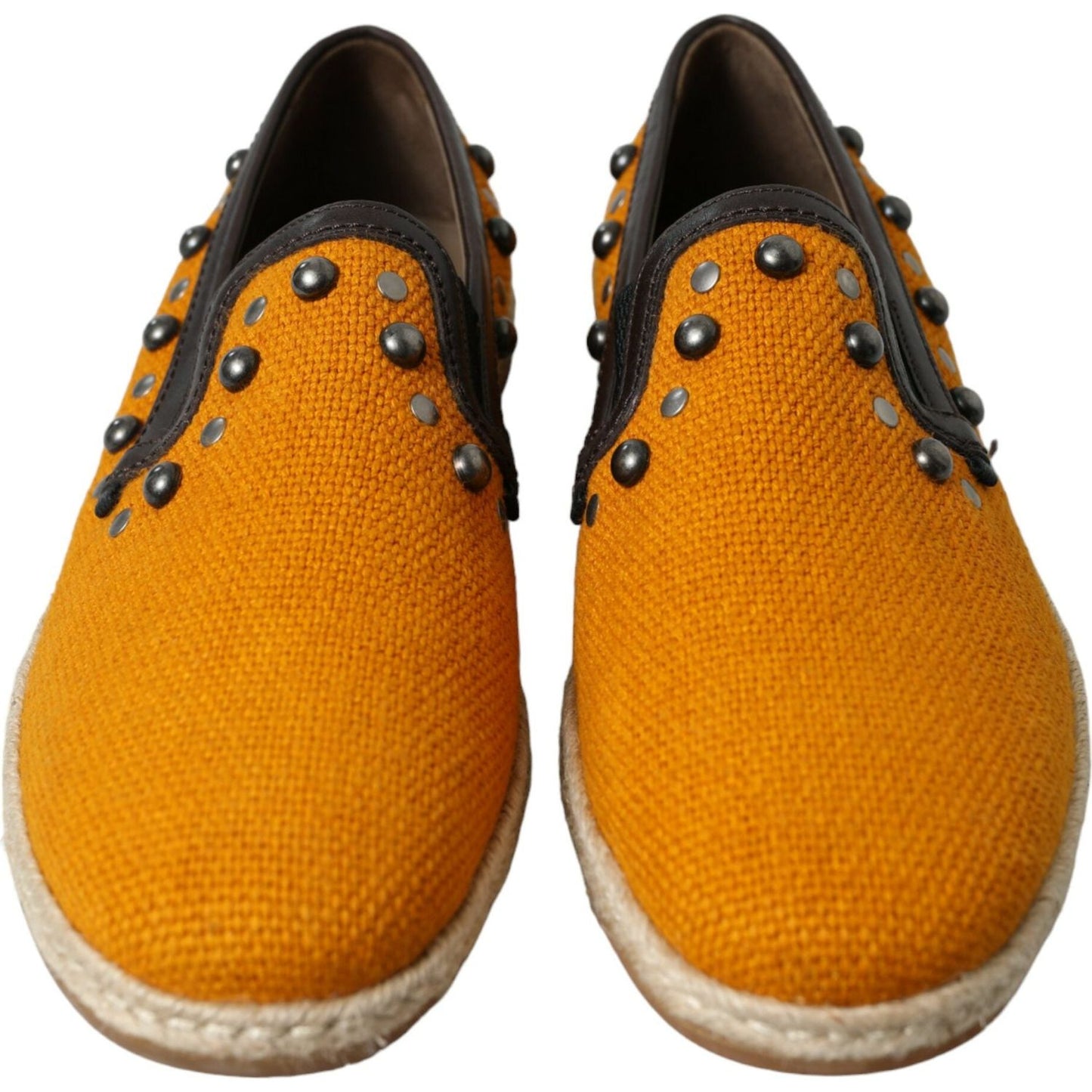 Dolce & Gabbana Orange Linen Leather Studded Loafers Shoes