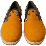 Dolce & Gabbana Orange Linen Leather Studded Loafers Shoes