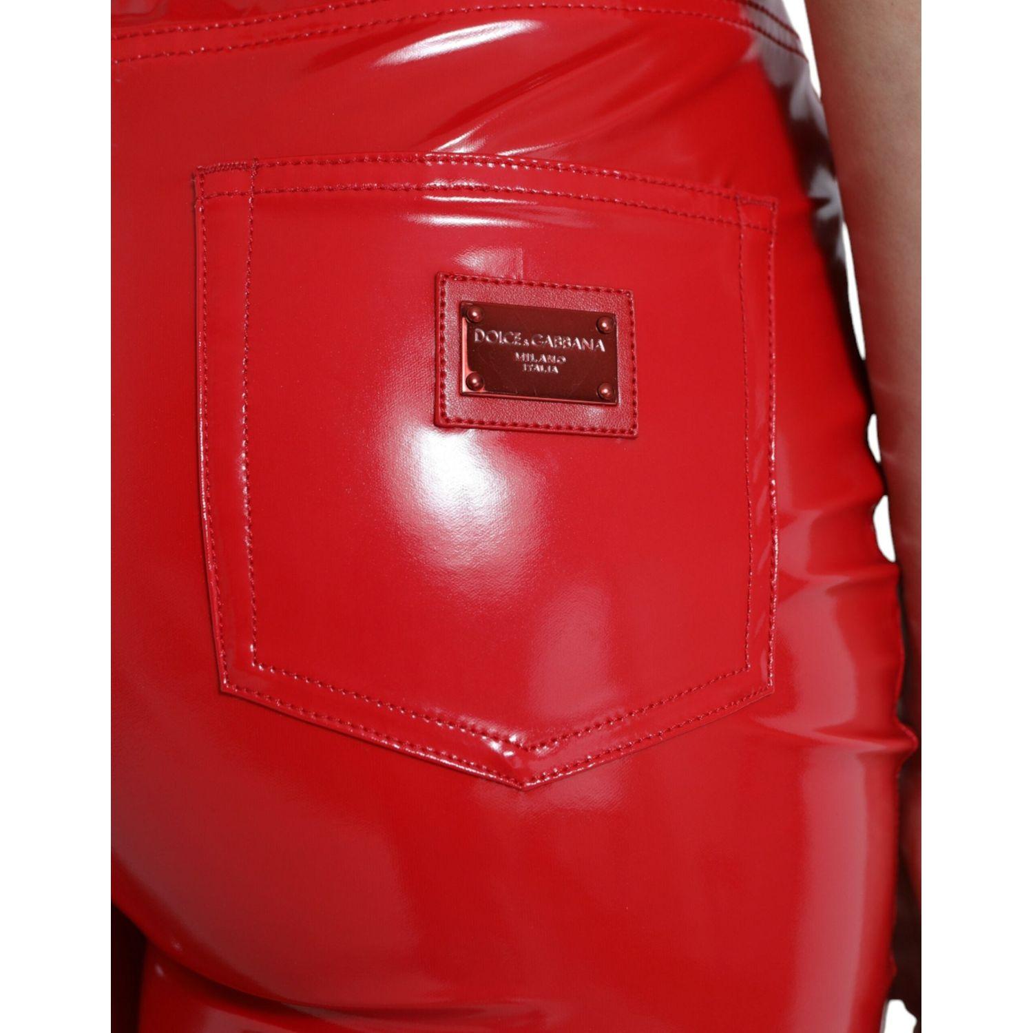 高腰红色紧身裤 - 时尚别致