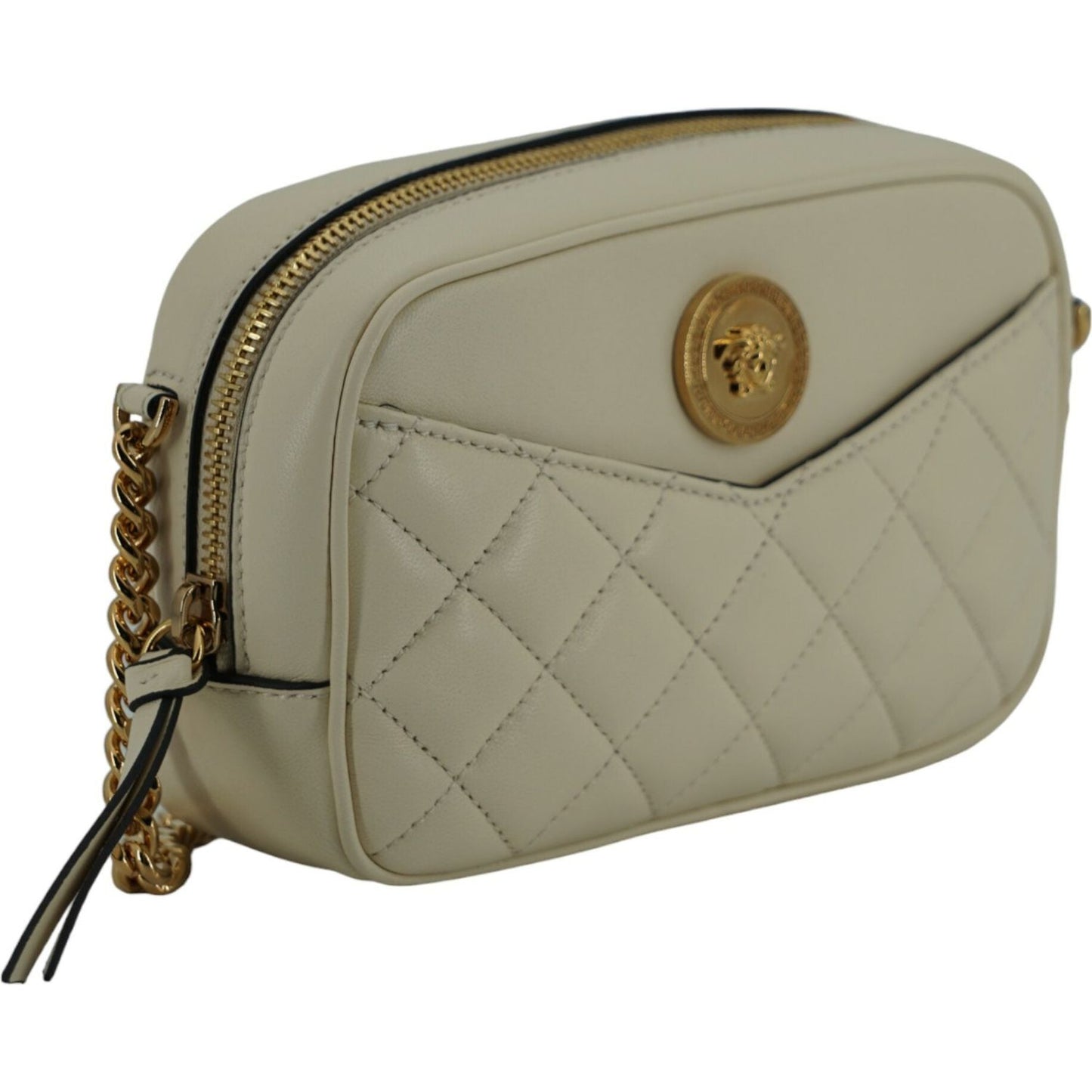 Versace Elegant White Lamb Leather Camera Bag 8056204191183