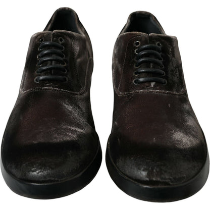 Dolce & Gabbana Brown Velvet Men Lace Up Oxford Dress Shoes