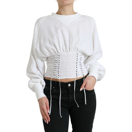 Dolce & Gabbana White Cotton Corset Cropped Long Sleeves Topclothing TSH84282-40