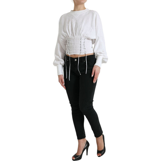 Dolce & Gabbana White Cotton Corset Cropped Long Sleeves Topclothing TSH84282-40