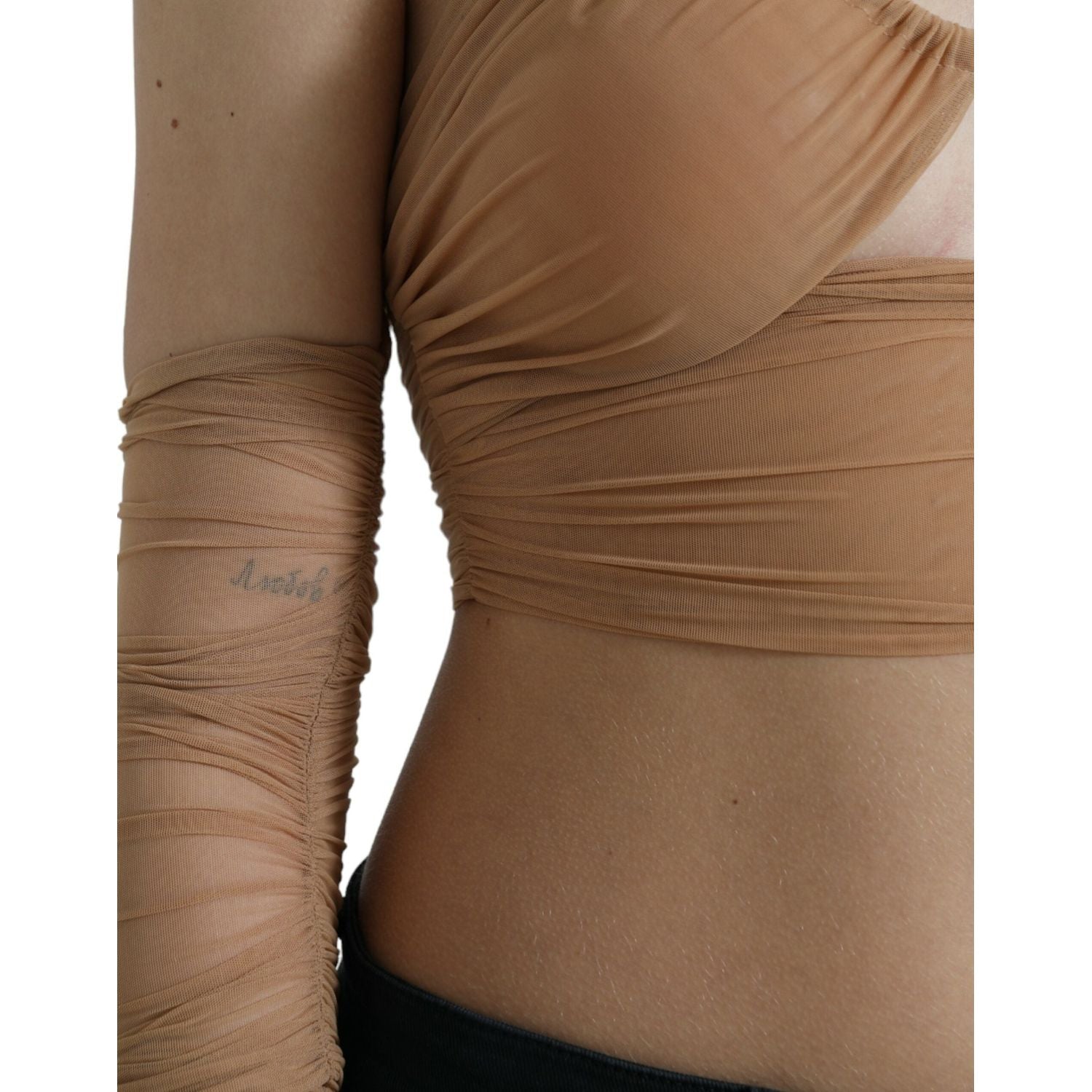 优雅棕色短款长袖上衣