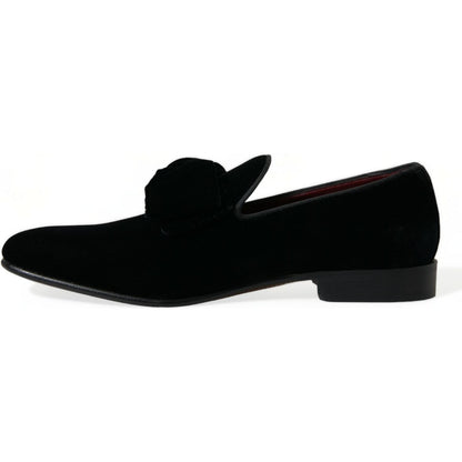 Dolce & Gabbana Black Velvet Loafers Formal Dress Shoes
