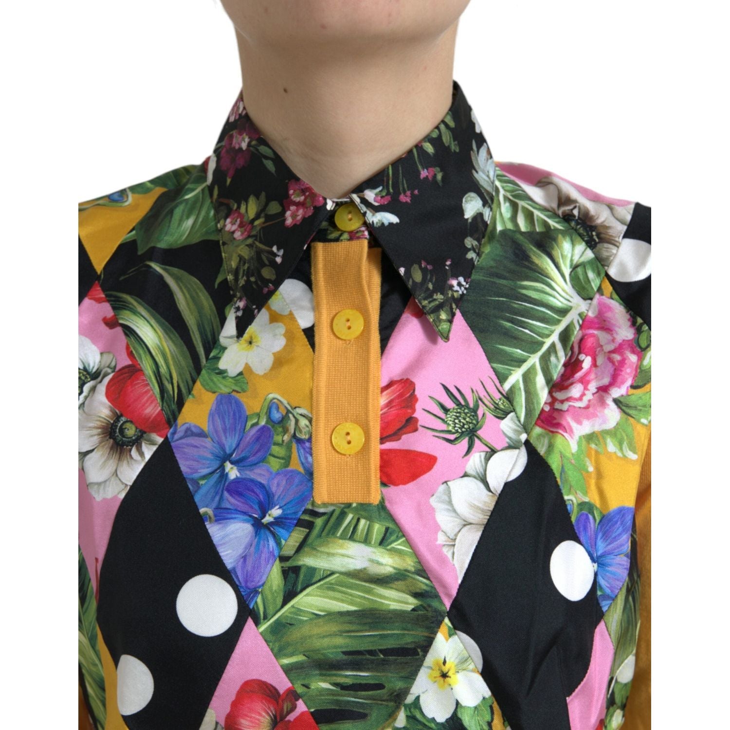 优雅拼布亨利丝混纺毛衣