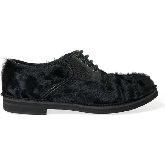 Dolce & Gabbana Elegant Black Fur Derby Dress Shoes for Men Dolce & Gabbana