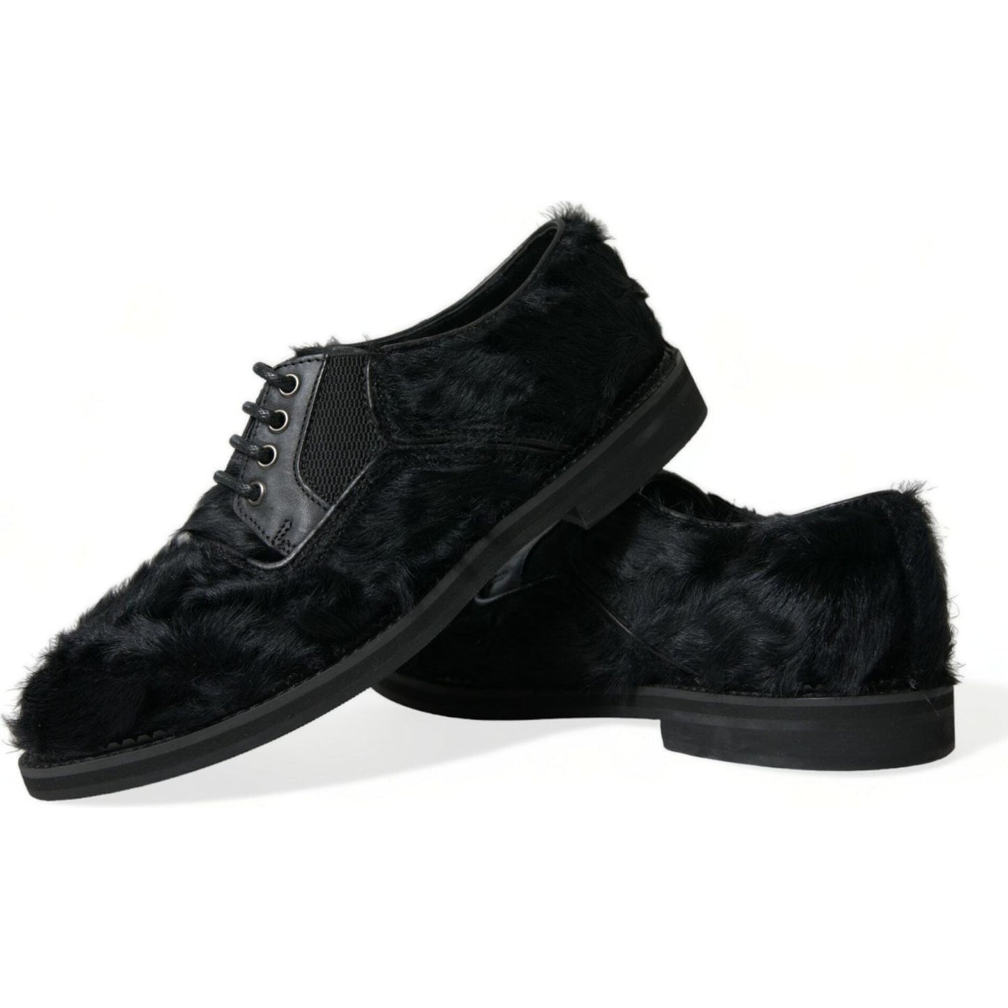 Dolce & Gabbana Elegant Black Fur Derby Dress Shoes for Men Dolce & Gabbana