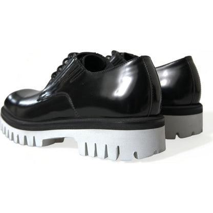 Dolce & Gabbana Black White Leather Lace Up Derby Dress Shoes