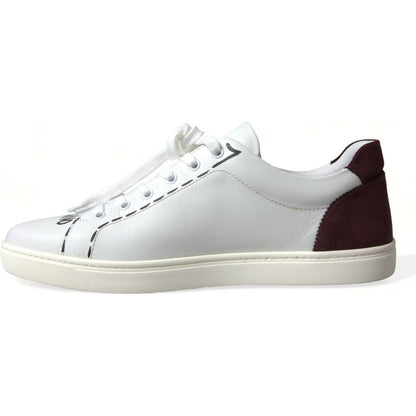 Dolce & Gabbana White Bordeaux Leather Logo Low Top Sneakers Shoes